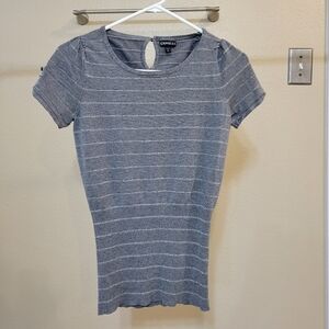 Express Women Grey Glitter Stripe Short Sleeve Sweater size Small